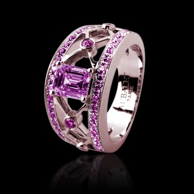 /Bague Saphir Rose- Or rose - Pavage Saphir rose - Regina Suprema- Jaubalet.